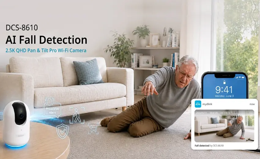 D-Link brings advanced AI fall detection and privacy protection to home elderly care with the new DCS-8610 Wi-Fi camera
