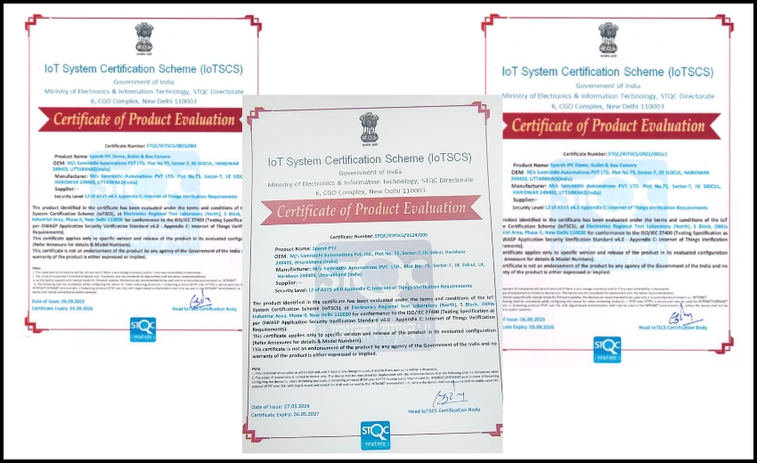 Sparsh CCTV is the world's first video surveillance company to receive full-range cyber-security certification from STQC