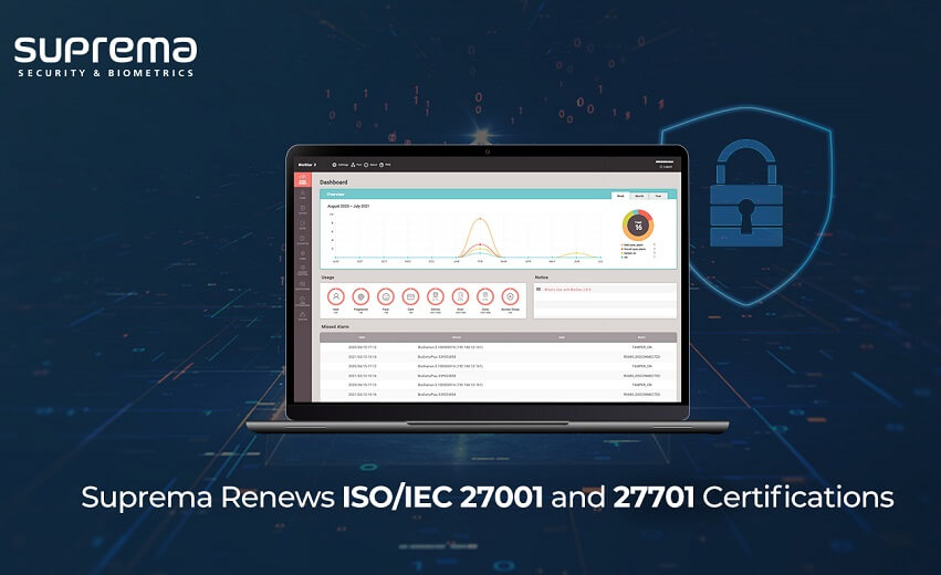 Suprema renews two international standard certifications at once: ISO/IEC 27001 and 27701