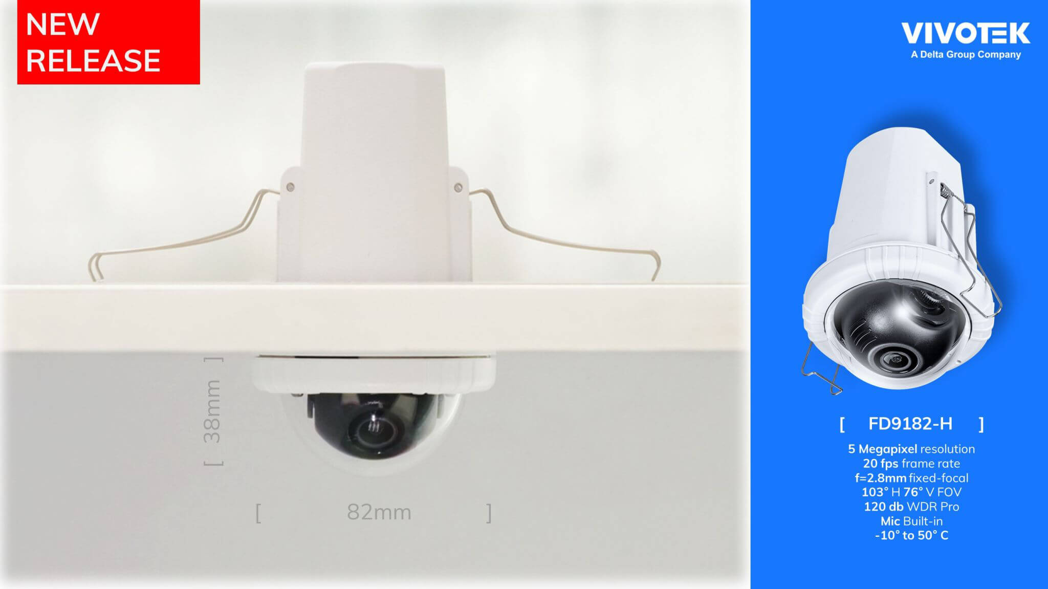 VIVOTEK launches FD9182-H compact recessed dome network camera