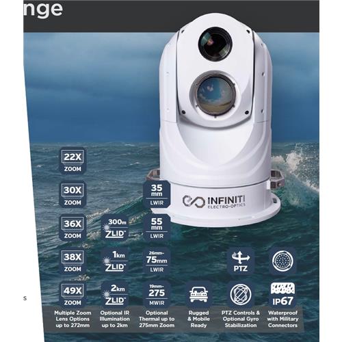 IP 67 Maritime Camera Gyro Stabilizer for Surveillance Cooled MWIR + VIS/NIR 49x PTZ Camera System