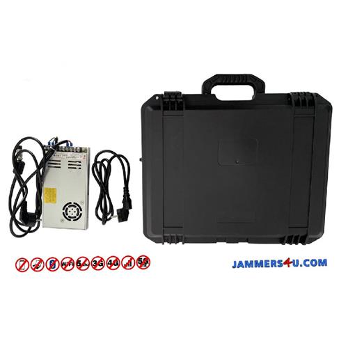 Silencer Portable suitcase 10 Bands 90W 5G Mobile 2.4Ghz 5Ghz GPS Jammer up to 100m