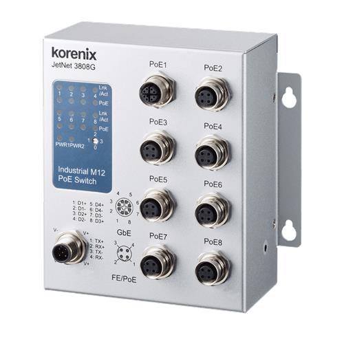 Korenix Industrial PoE Switch JetNet 3808G-M12