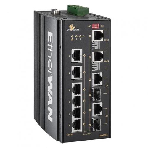 ED3575 Hardened Managed 6-port 10/100BASE-TX +2-port Gigabit with 2-port Copper Pair Extender