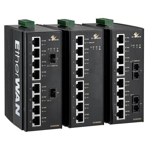 EX46900A Hardened Unmanaged 8-port Gigabit (8xPoE) with 2-port Gigabit SX/LX/SFP Ethernet Switch