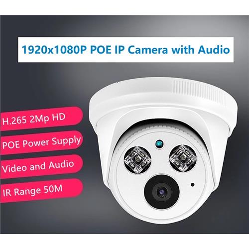 H.265 1920x1080P 2Mp Indoor IP POE IR Dome camera with audio